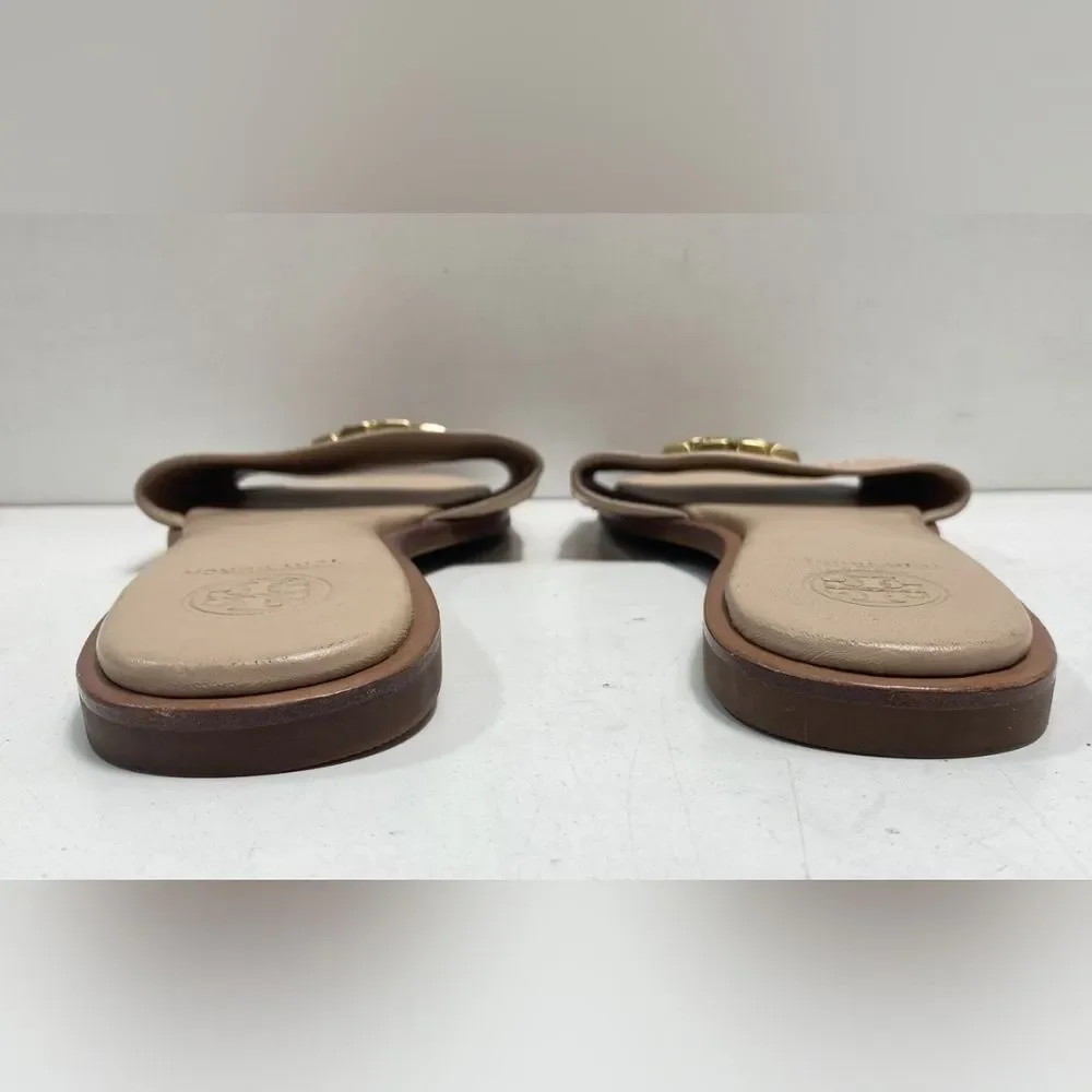 Tory Burch Designer Everly Tan Cream Beige Slide Sandals 7